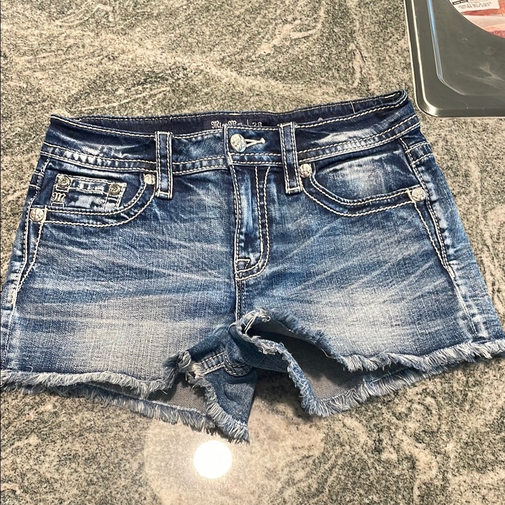 Miss Me Blue Distressed Jean Shorts